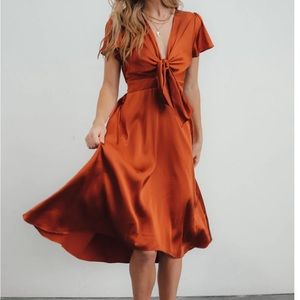 Baltic Born Poppy Satin midi dress - rust